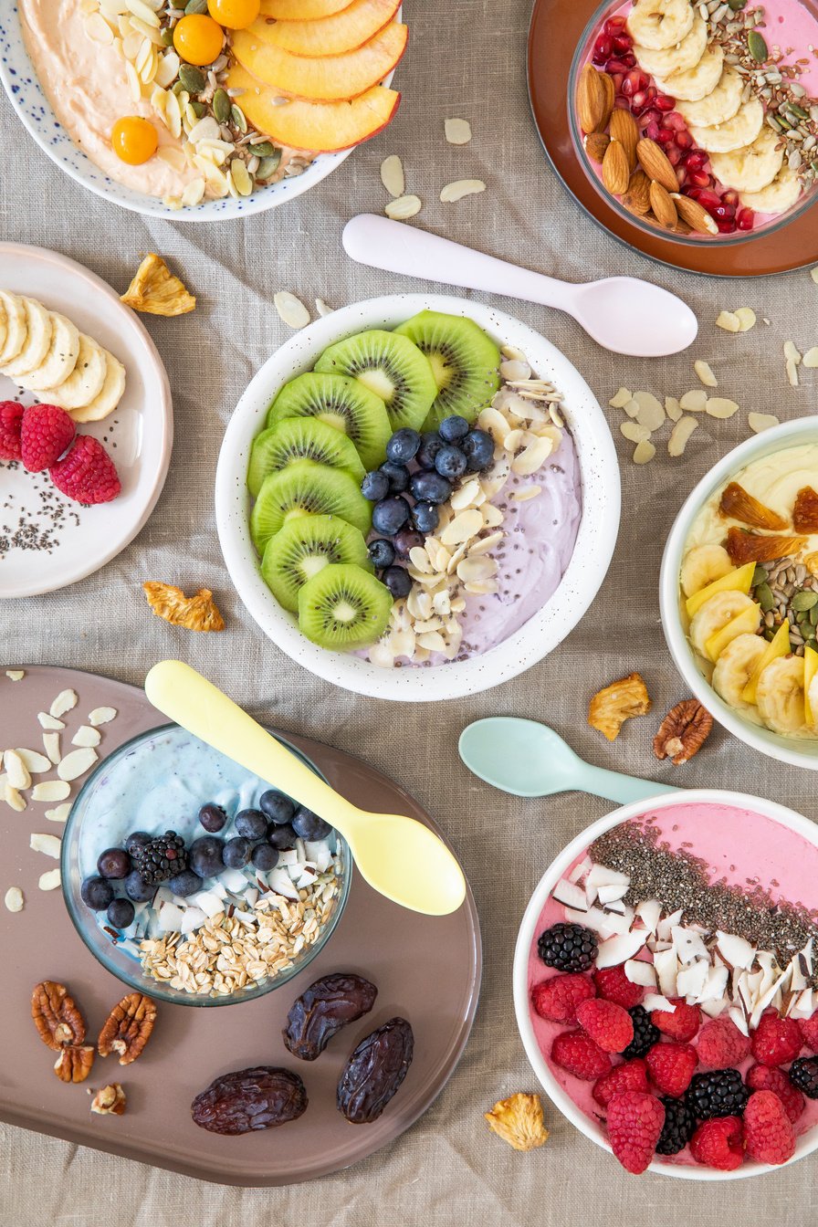 Various Smoothie Bowls Flatlay